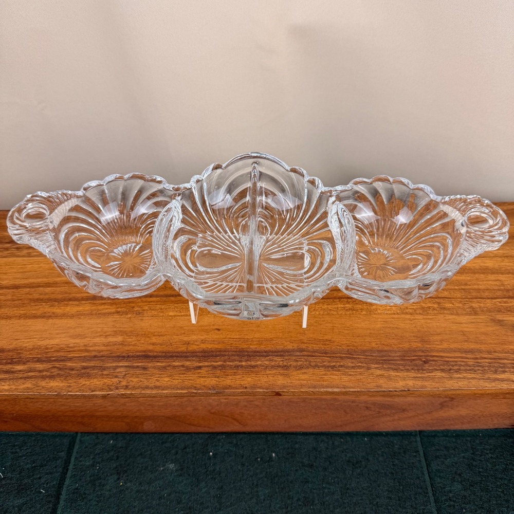 Cambridge Glass Caprice Clear 4 Part Divided Shell Relish Dish Serving Tray 13"